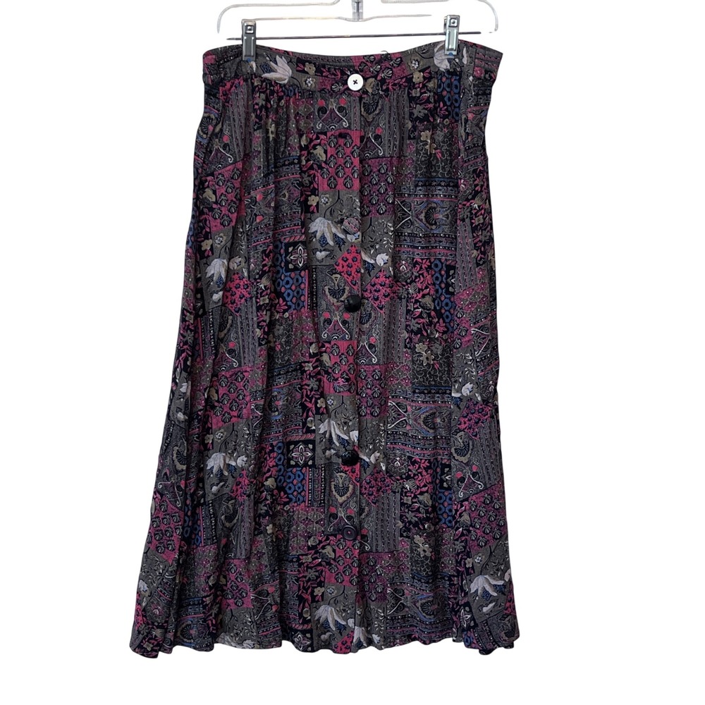 Vintage Patchwork Print maxi Skirt‎ Button Front prairie cottagecore size 8 READ
